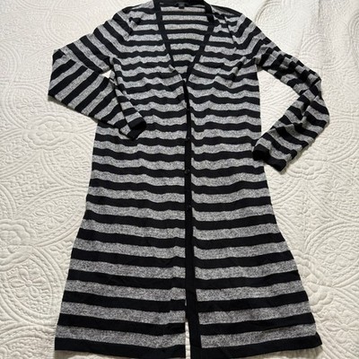J.Jill Wearever Cardigan Wms  XS Black Grey Striped Longline Button Front Duster