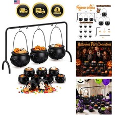 Halloween Cauldron Table Decor, 12 Pcs Black Plastic Hanging Cauldron Bowls