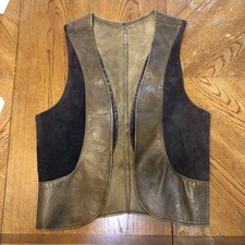 NICE Vtg Mens Classic Western Two Tone Heavy Suede/Leather Vest Brown No Labels