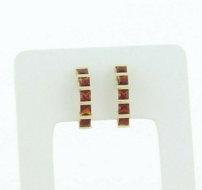 1.25 Carat Natural Garnet Earrings J Hoop Half Hoop Earrings 14k Yellow Gold S91