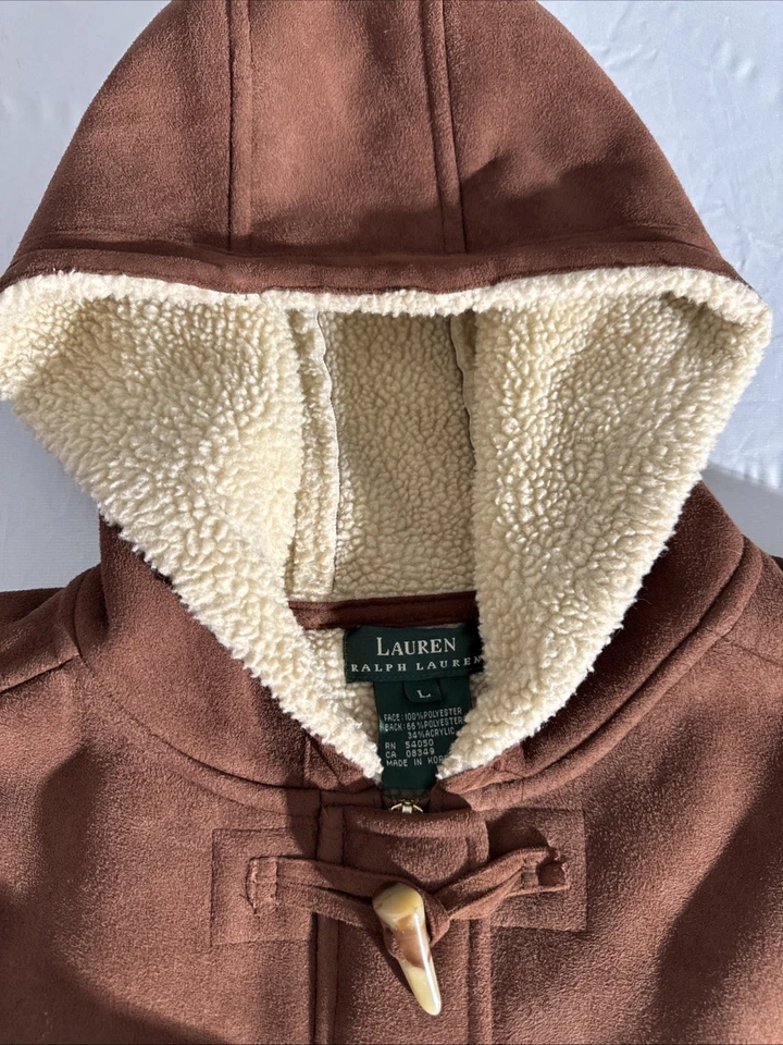 Lauren Ralph Lauren Coat Womens Medium Brown Sherpa Lined Hooded Retro Jacket 🔥 - Image 3 of 4
