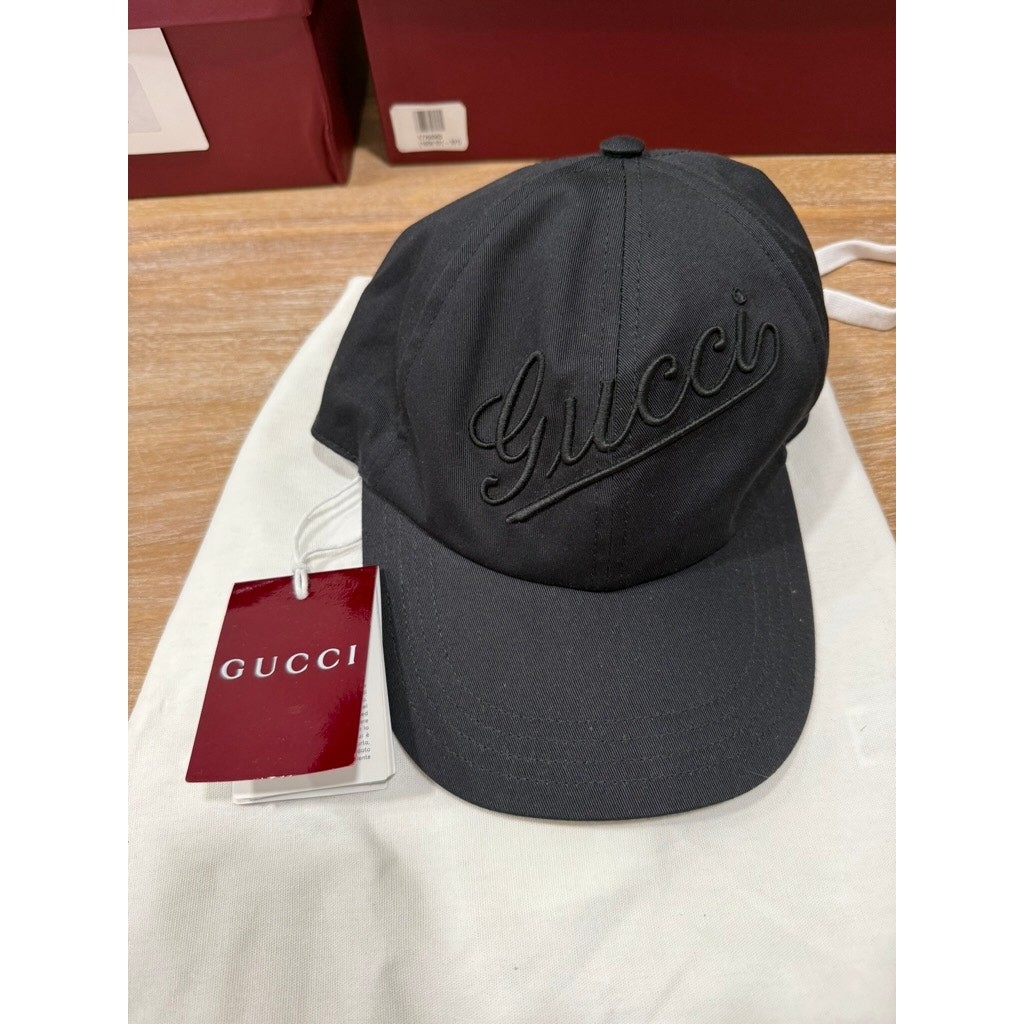 Gucci Unisex Cotton Adjustable Script Logo Black Baseball Cap Hat