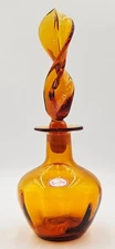 Rainbow Amber Glass Twist Stoppered Bottle Vintage Hand Blown 1960s