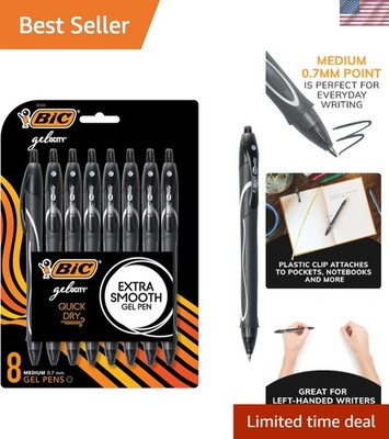 BIC Gelocity Quick Dry Black Gel Pens, Medium Point (0.7Mm), 8-Count Pack, Retra