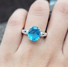 Swiss Blue Topaz Solitaire Engagement Ring 925 Sterling Silver Statement Ring