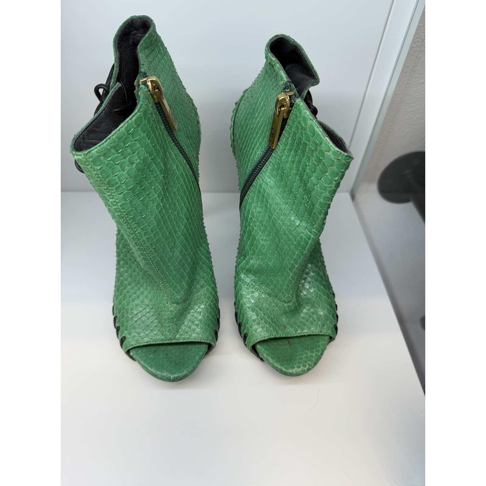 Versace Green Python Booties Size 36.5 - image 3