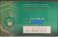 Rolex GMT-Master II PEPSI  126710BLRO Warranty Certificate 126710 BLRO Guarantie