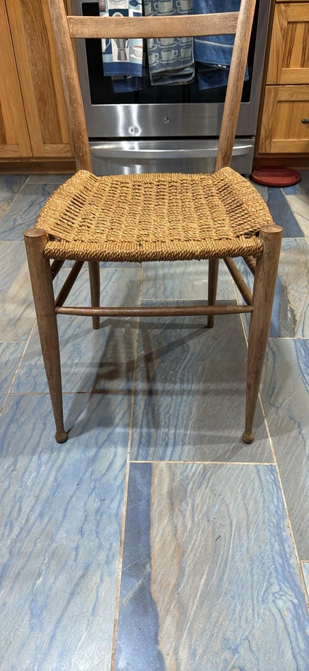Silla con respaldo de escalera italiana Mid Century estilo Gio Ponti asiento tejido excelente estado Foto 4 de 4