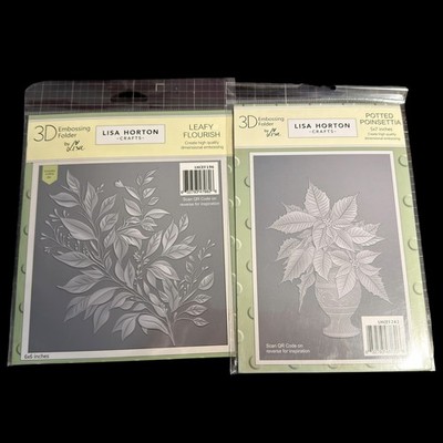 Lisa Horton Crafts 3D Embossing Folder Lot   Poinsettia w/ Die + Leafy Flourish 