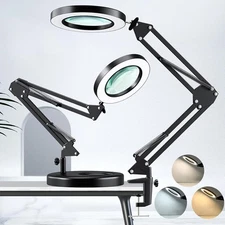 10X Magnifying Glass Desk Light Magnifier LED Lamp Reading Lamp With Base& Clamp