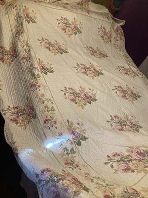 Vintage-Stil Creme Patchwork Quilt Rosa & Gelb Rose Blumenmuster 80er Retro