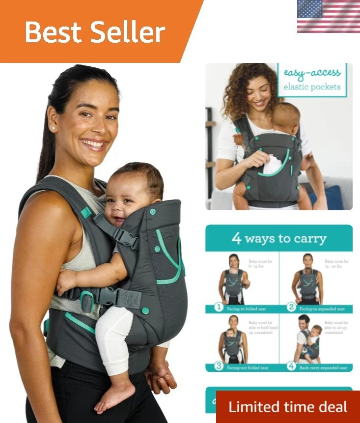 Carry On Active Baby Carrier with Lumbar Belt & Padded Straps, 8-40 lbs, Gray