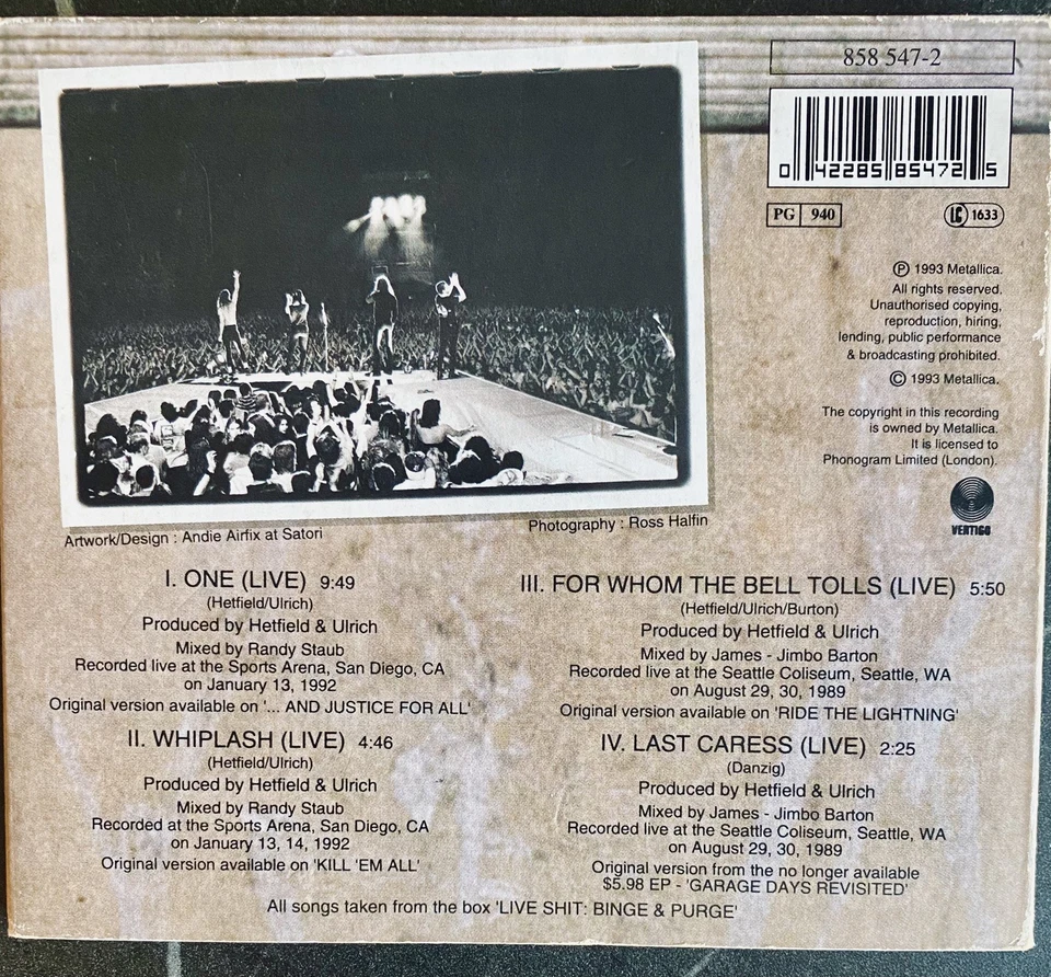 Metallica “One (Live)” 1993 Digipak • Good + • Anthrax Slayer Kreator - Bild 2 von 4