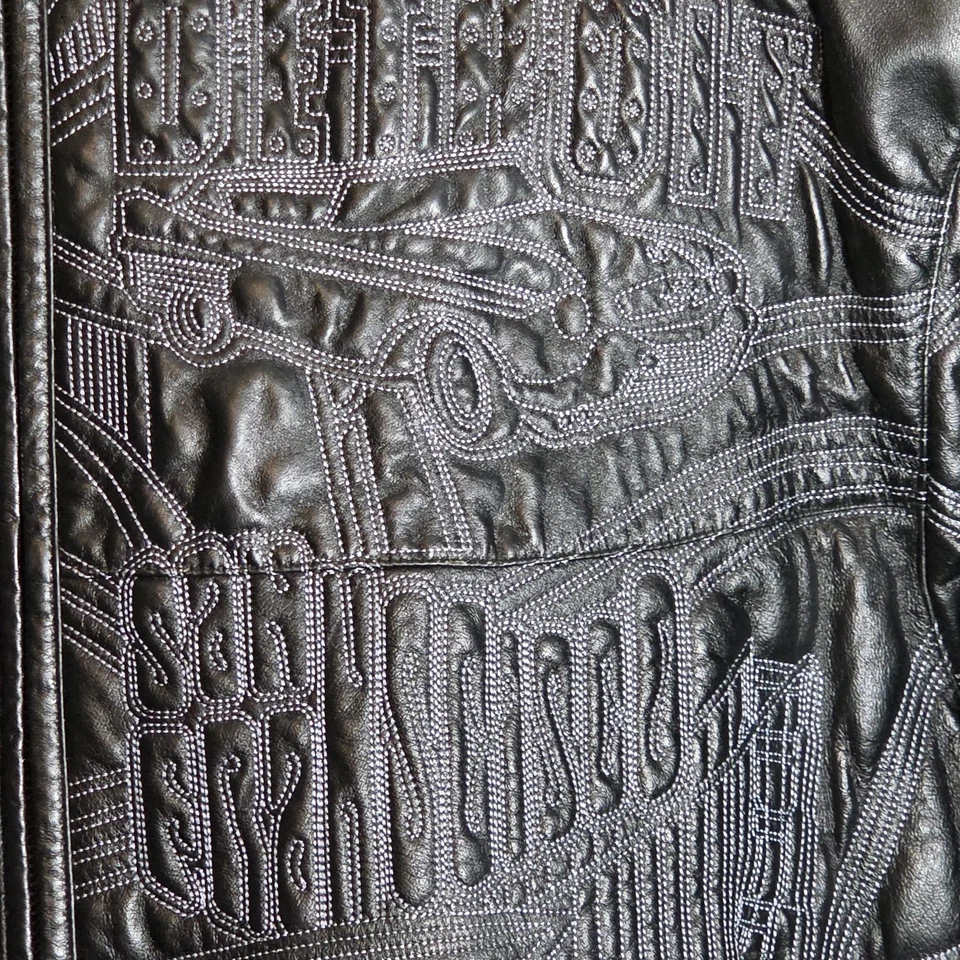 Max USA Chaqueta de Cuero Años 90 NYC Cosida Estatua Libertad Colección Douce Negra Foto 4 de 4