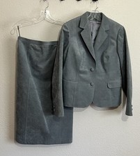 Vtg Small Powder Blue Suede Skirt Suit Classic Tailored Corpcore Career Designer