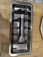 Vintage METAL Ice Cube Tray Aluminum 18 Mini-cubes with handle *