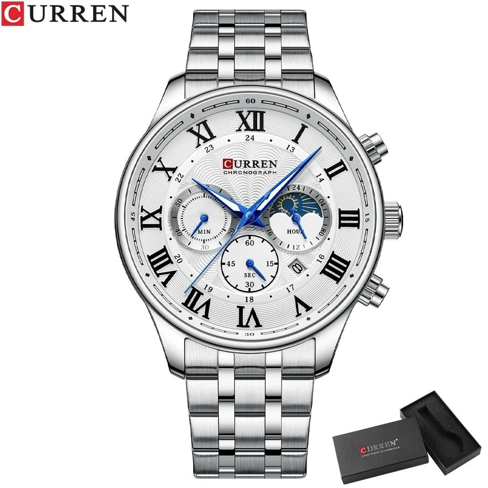 CURREN Herren Uhr Edelstahl Chronograph Business Luxus Quarz 3ATM Geschenk Box - Bild 3 von 4
