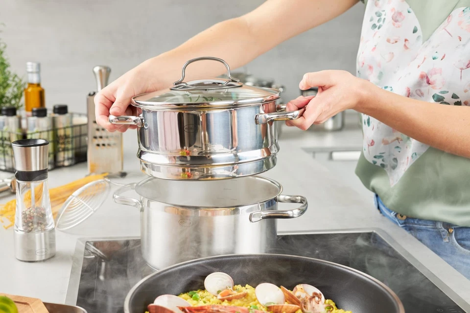 ELEGANCE Dämpfer Ø 20 cm Edelstahl 18/10 Schüttrand Innenskalierung Glasdecke... - Bild 3 von 4