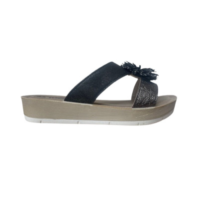 Damen InBlu Slipper Sandalen Blume Perlen Metallic gepolstert Sommer Strand Keilabsatz
