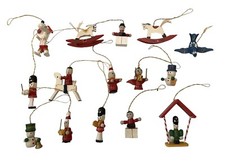 VTG Lot Of 15 Handpainted Toy Soldier Bird Rocking Horse Wooden Mini Ornaments