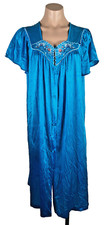 Vintage Vanity Fair Bright blue semi sheer peignoir nightgown shiny USA made L