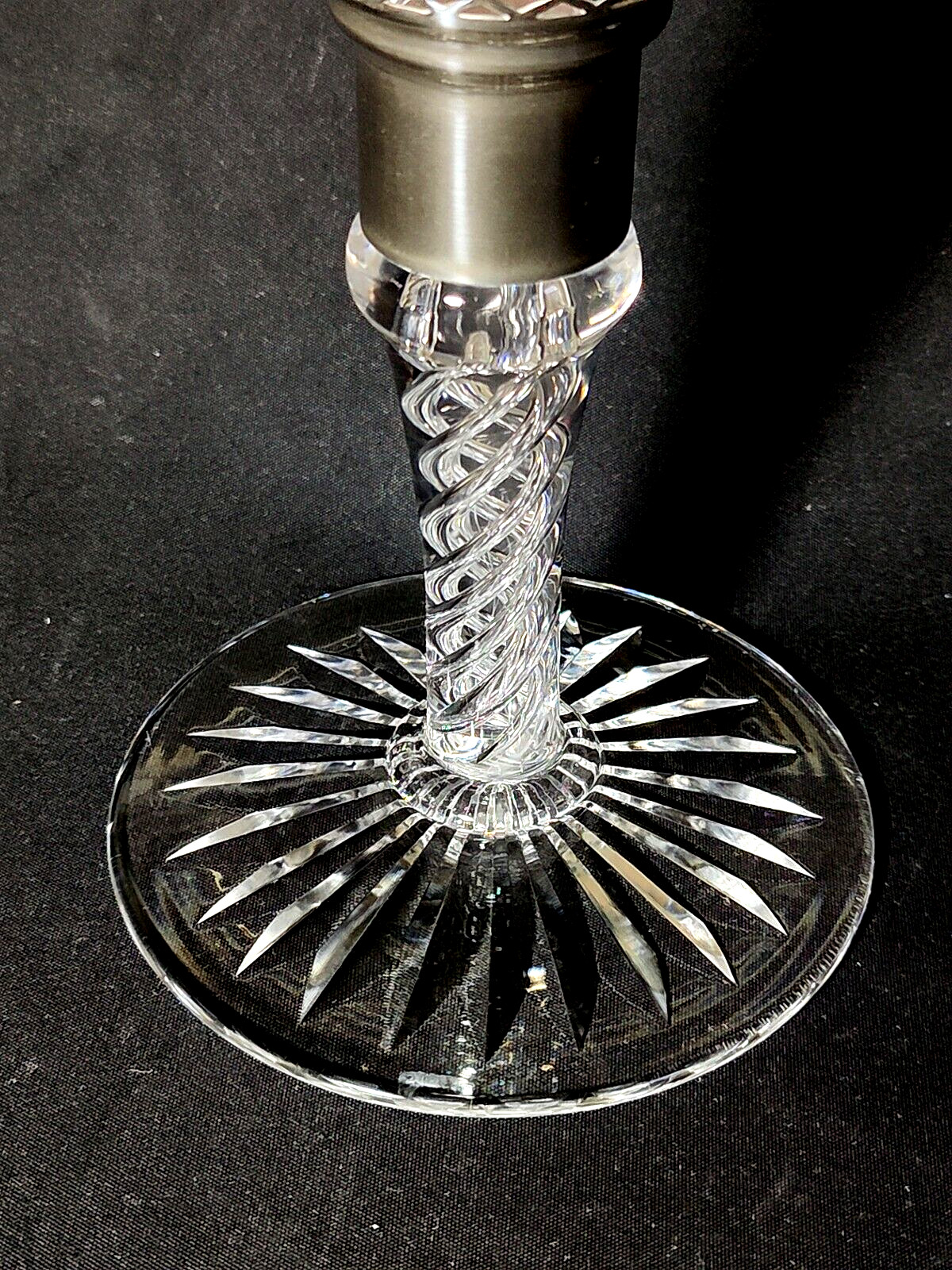 STUART CRYSTAL FOUR SEASON HURRICANE LAMP, Cut Lead Crystal & Silverplate, 14"