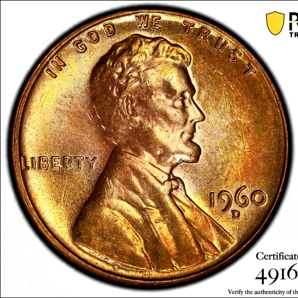 PCGS MS-64 RED! 1960-D CENT  DROPPED LETTER ERROR "E" ABOVE MEMORIAL REVERSE - Image 2 of 3