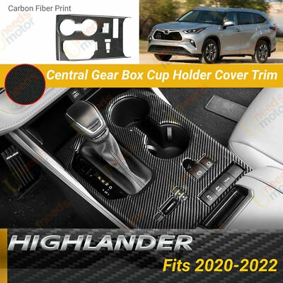For Toyota Highlander 2020-24 Carbon Fiber Print Gear Box Shift Cup Holder Cover