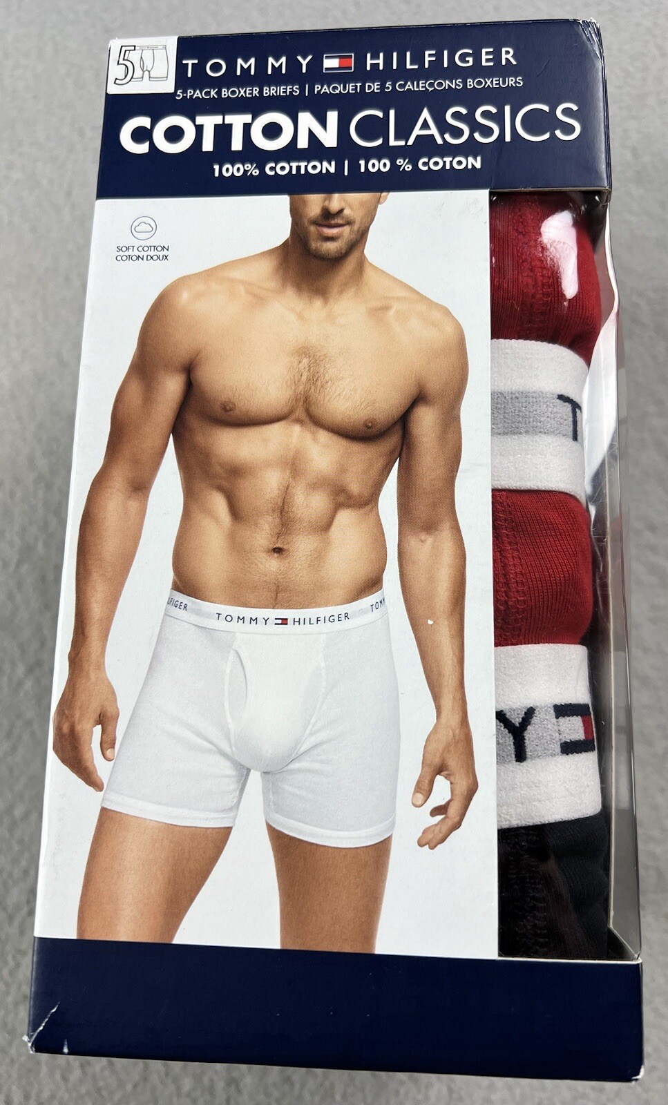 TOMMY HILFIGER Cotton Classics Men’s Boxer Briefs Black Red 5 Pack Size X-Large