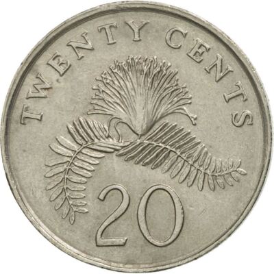 Singapore | 20 Cents Coin | Puff plant frond | Km:101 | 1992