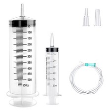2 siringhe 1 siringa grande 500ml + 1 siringa da 60ml con tubo flessibile irr...