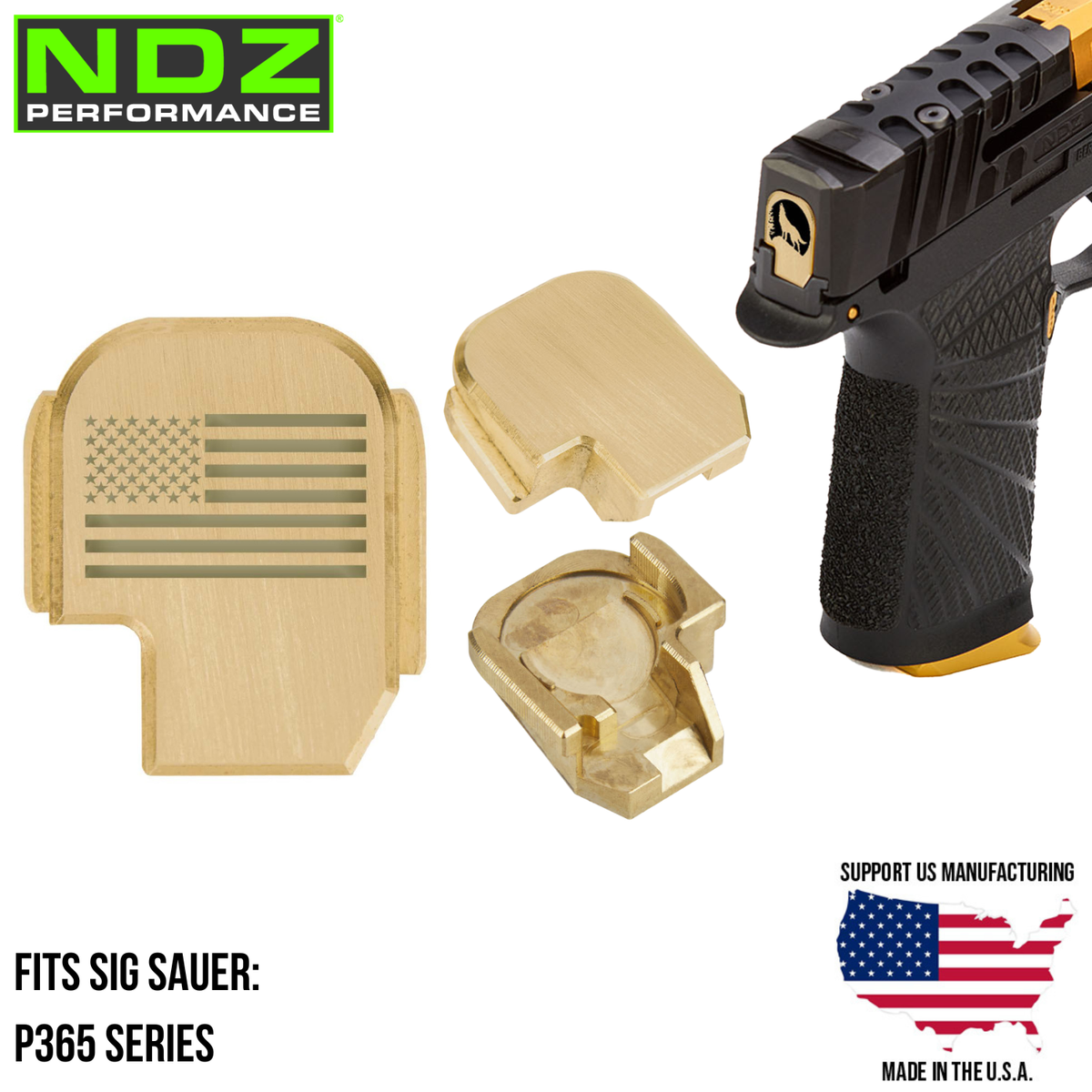 NDZ Brass Slide Cover Back Plate for Sig P365, XL, Fuse, X Macro