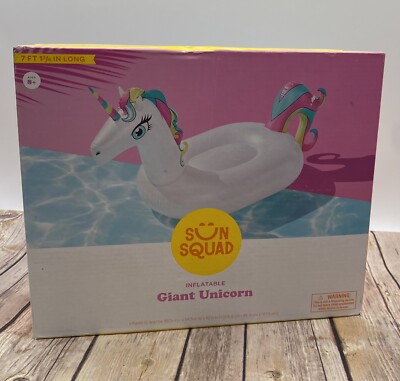 Sun Squad Inflatable Giant Unicorn Pool Float 7 Ft 1 3/8 In Long