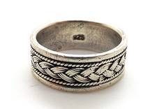 VINTAGE WIDE WOVEN WEDDING BAND IN STERLING SILVER RING SIZE 7 3/4