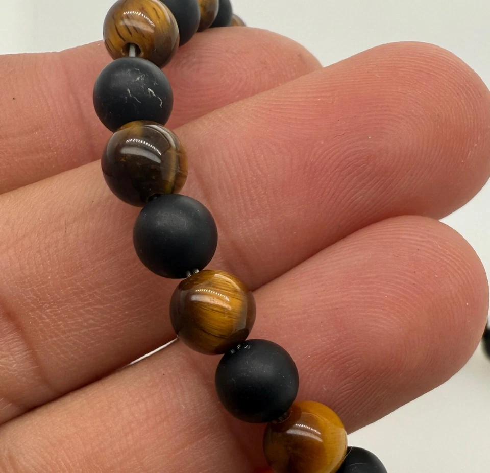 Pulsera David Yurman .925 Plata Esterlina Cuentas Espirituales Ojo de Tigre Bola Hombres 6mm Foto 3 de 4