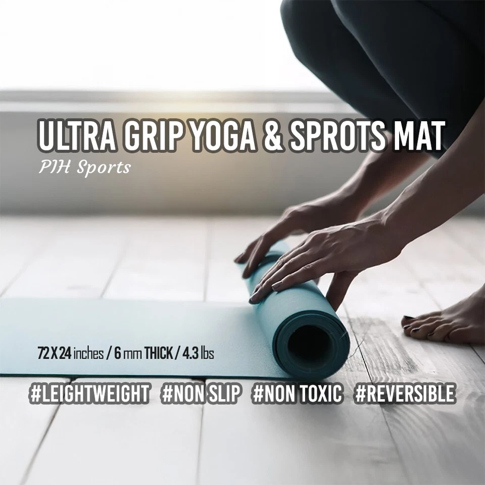 Yoga Sports Mat Ultra Grip Non-Slip Non-Toxic Reversible 6mm Thick Cushion 72X24 - Image 2 of 4