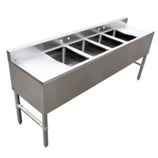 Omcan USA 44603 Underbar Sink Units, 4 Compartment with 2 Drainboards