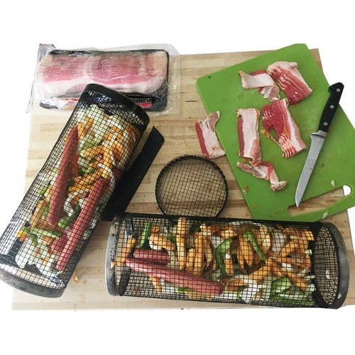 Zylindrischer Grillkorb 360 Grad Design Grillkorb Rollender Edelstahl BBQ Grill√ - Bild 8 von 20