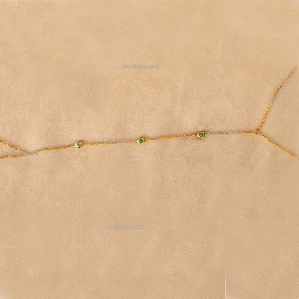 14k Gold Emerald Delicate Chain Slave Filled Ring to Layering Wrist Bracelet - Image 4 of 4