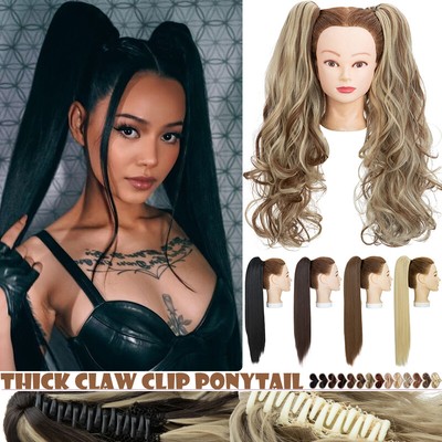Long Wavy Curly Clip In On Ponytail Hair Extensions Claw Pony Tail Straight 26''
