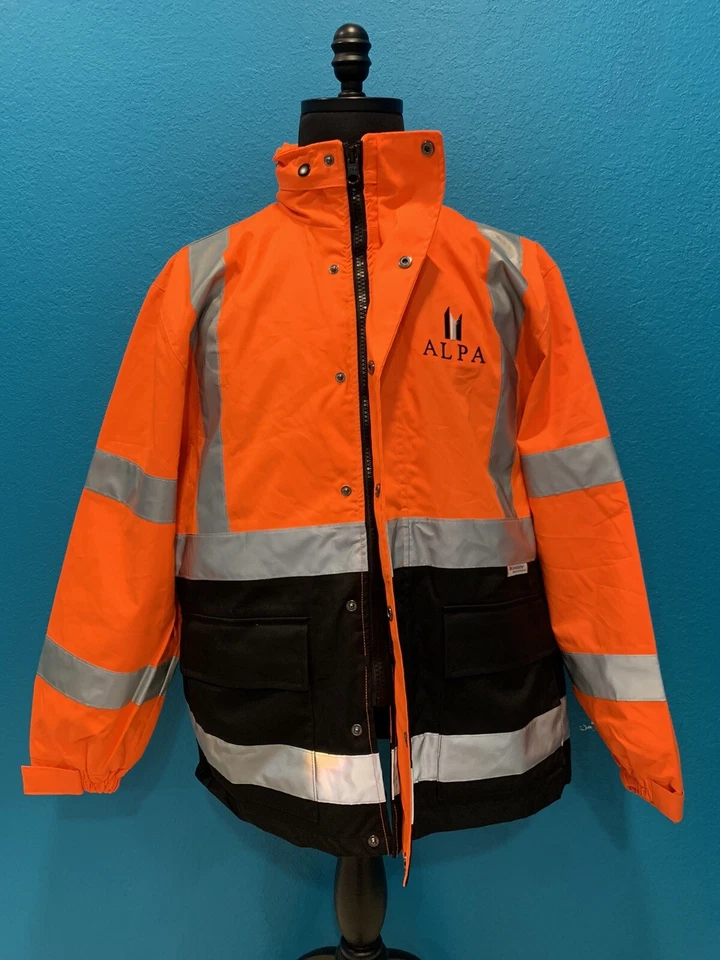 EUC Men's Medium Tri Mountain Class 3 Hi Vis Orange Reflective Safety Jacket - Image 4 of 4