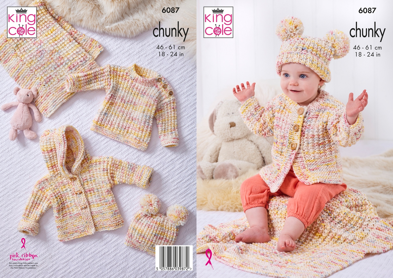 King Cole Baby's Knitting Pattern - Various Jackets, Sweater, Hat & Blanket 6087 - Image 2