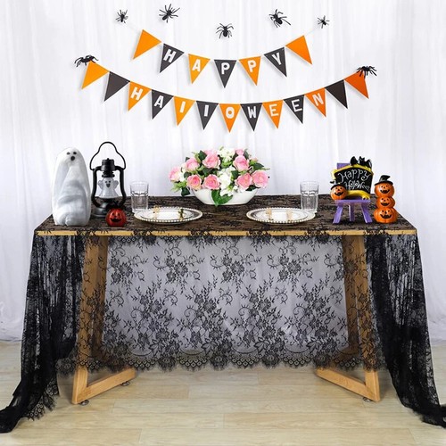 Black/White Embroidered Lace Rectangular Tablecloth Elegant Birthday Vintage - Picture 7 of 26