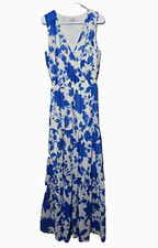 Jealous Tomato Womens sz L sleeveless Floral blue and white Vneck Maxi dress