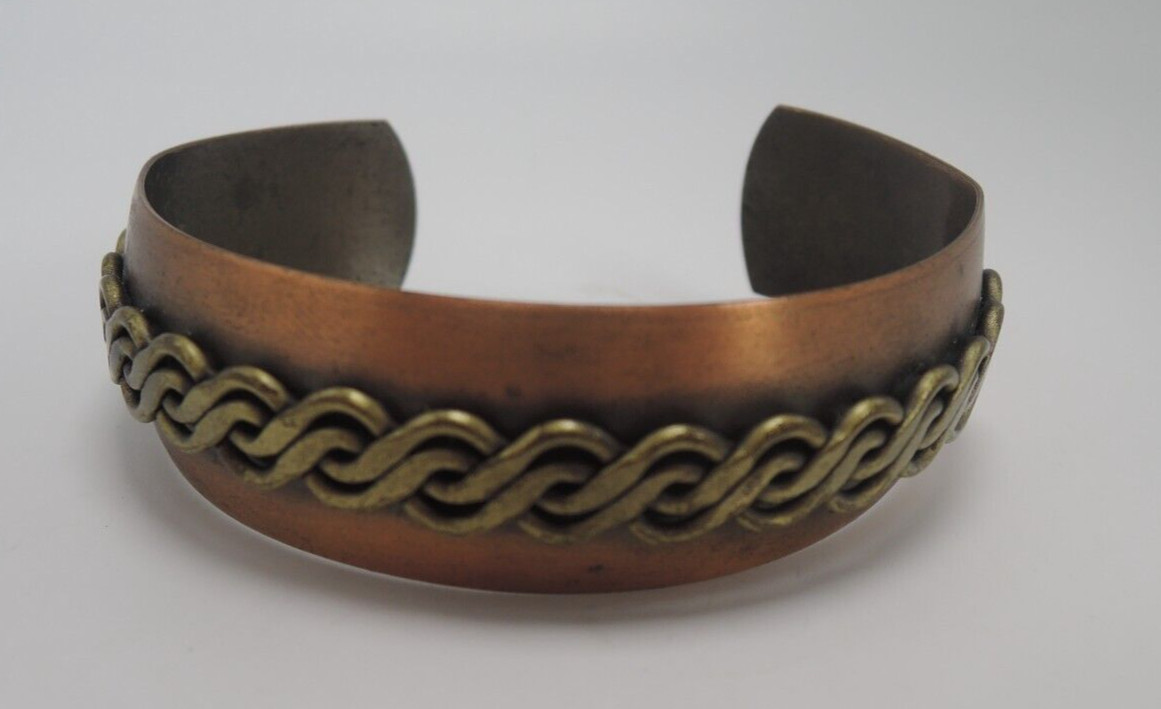 Solid Copper Cuff Bracelet with Brass Celtic Knot… - image 1