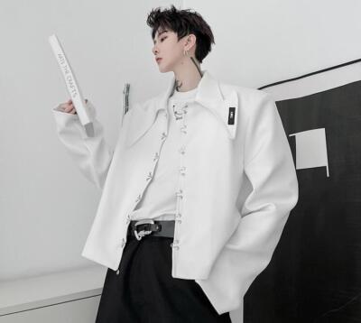 Men Autumn Fashion Lapel Long Sleeve Metal Button Loose Suit Coats Youth Jacket
