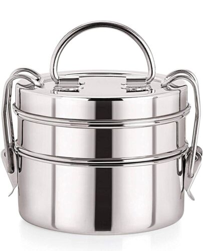 Stainless Steel Traditional Tiffin Box, Lunch Box, Clip Carrier 2 Containers - 第 1/5 張圖片