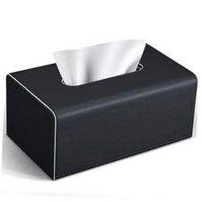 Tissue Box Cover, PU Leather Rectangular Tissue Box Holder with Magnetic Black