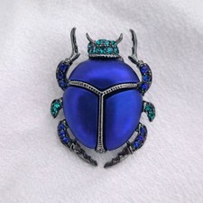 Blue Scarab Beetle Rhinestone Insect Brooch Pin Vintage Inspired Jewellery Gift