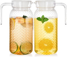 WUWEOT 2 Pack 1 Litre Plastic Pitcher with Lid, Bpa-Free Clear Water Jug Unbreak